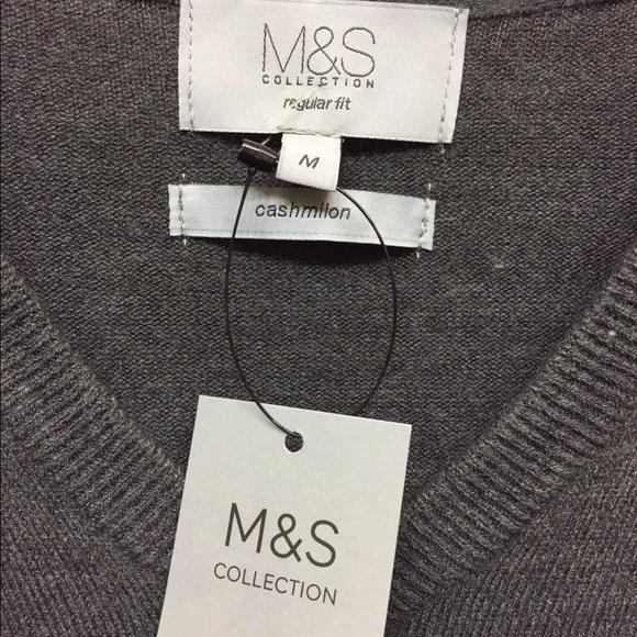 New Marks & Spencer Collection Men’s V Neck Sweater Mid Grey Medium - Picture 4 of 8